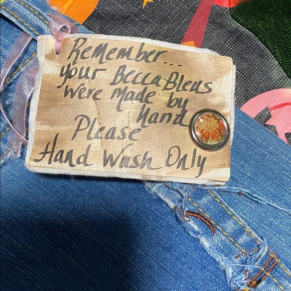 Embroidered Blue Jeans with Colorful Peace and Love Design - Picture 5 of 6